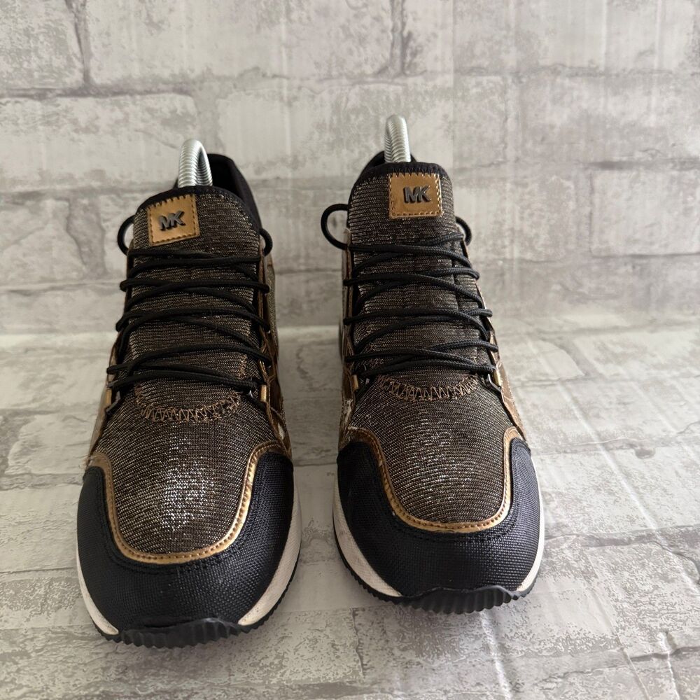 Michael Kors Liv Logo Mixed-Media Trainer Platform Wedge Fashion Sneaker Flaws 9 - Picture 2 of 10